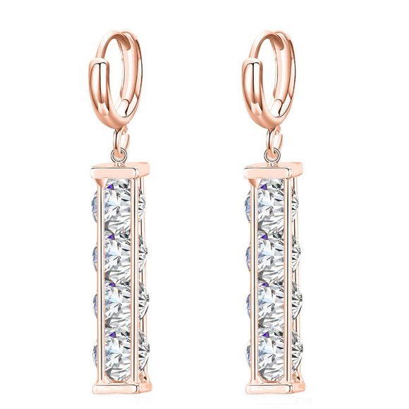 Jewelry - Rose Gold Layered Crystal Drop Leverback Earrings With Swarovski christals